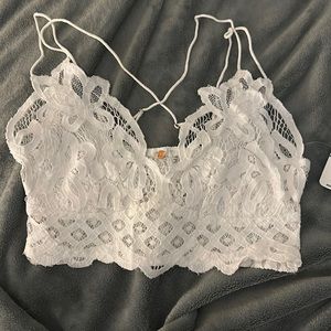 Intimately Free People bralette, white lacy, stretchy in the back. Super cute!